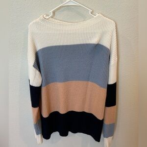 Striped Women's Sweater - Cream, Blue, Tan